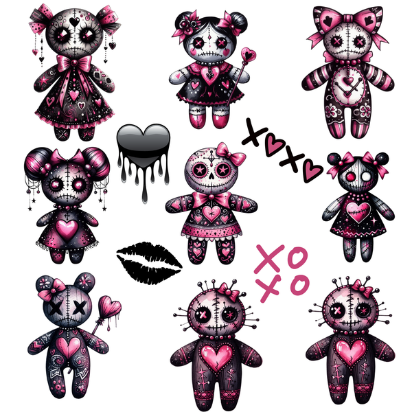Pink Valentines Voodoo Dolls - UV DTF Decal sheets