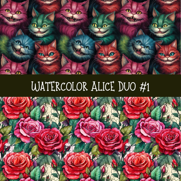 Watercolor Alice precut vinyl sheet- 2 coordinating patterns on one sheet (3 Variants)