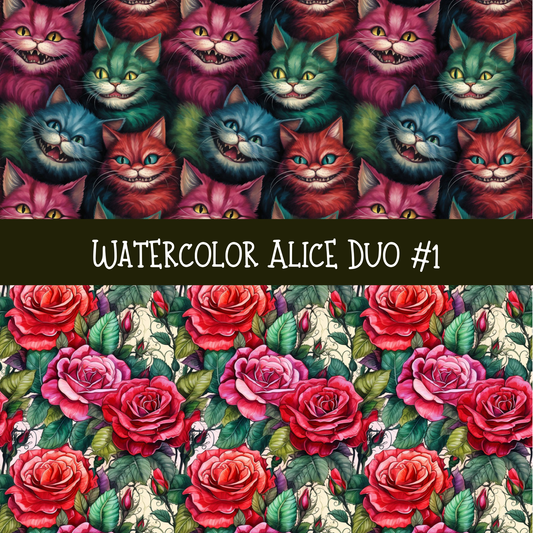 Watercolor Alice precut vinyl sheet- 2 coordinating patterns on one sheet (3 Variants)