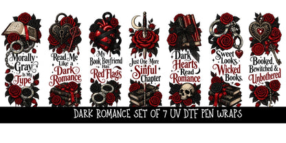 Dark Romance Bookmarks/Pen Wraps UV DTF Decal sheet- set of 7 Designs