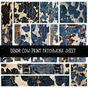 Denim Cow Print Patchwork precut vinyl sheet available in 12x12 or 6x6 sizes
