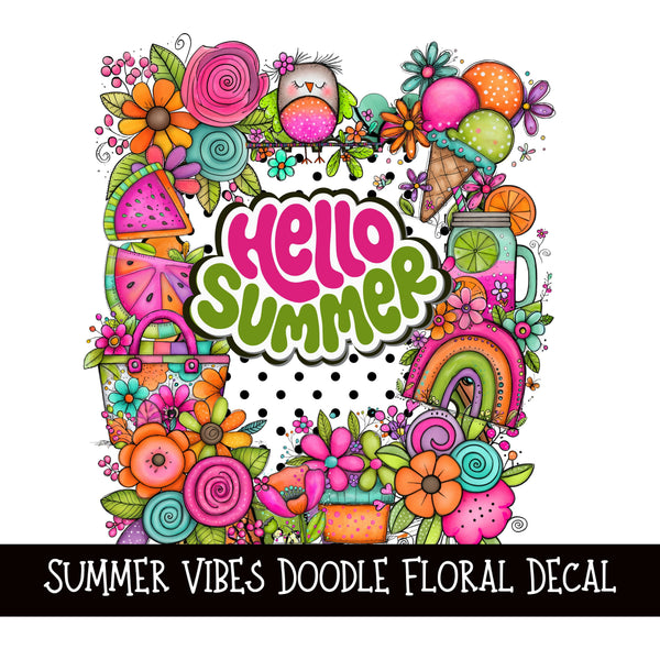 Hello Summer Doodle Flower Decal  UV DTF Decal