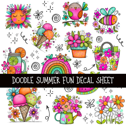 Doodle Summer Fun UV DTF Decal sheets