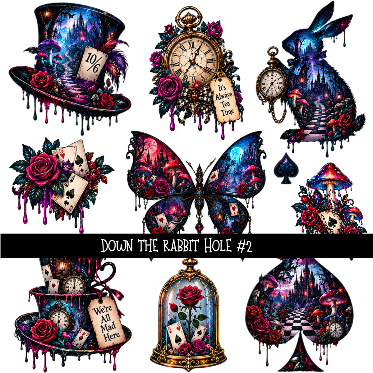 Down the Rabbit Hole torn pages - UV DTF Decal sheets 4 Designs available