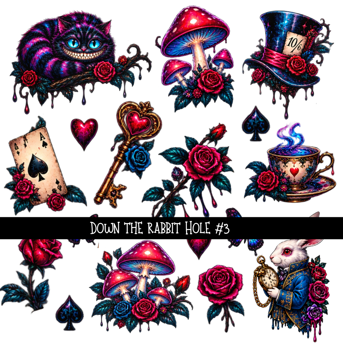 Down the Rabbit Hole torn pages - UV DTF Decal sheets 4 Designs available