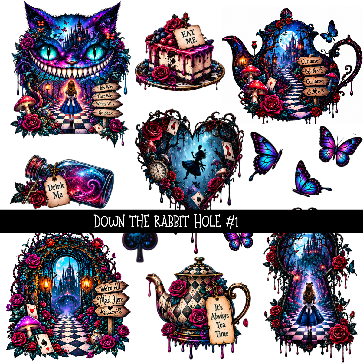 Down the Rabbit Hole torn pages - UV DTF Decal sheets 4 Designs available
