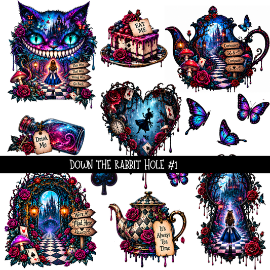 Down the Rabbit Hole torn pages - UV DTF Decal sheets 4 Designs available