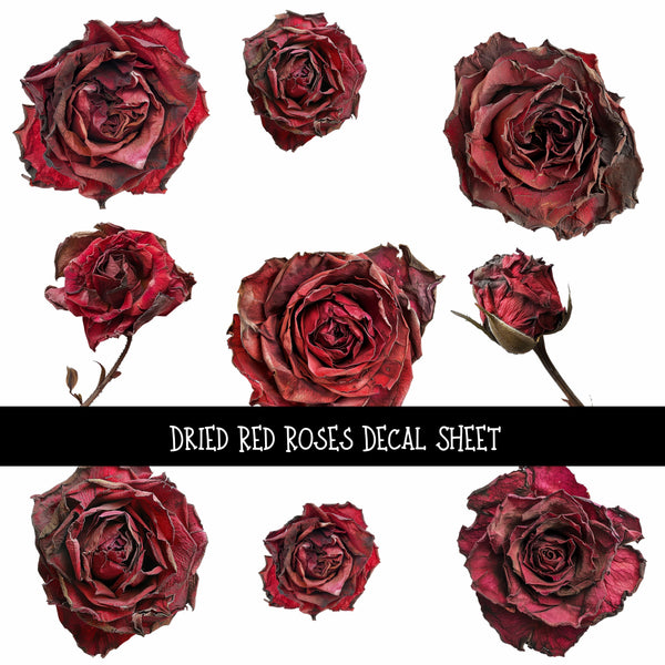 Dried Red Roses UV DTF Decal sheets