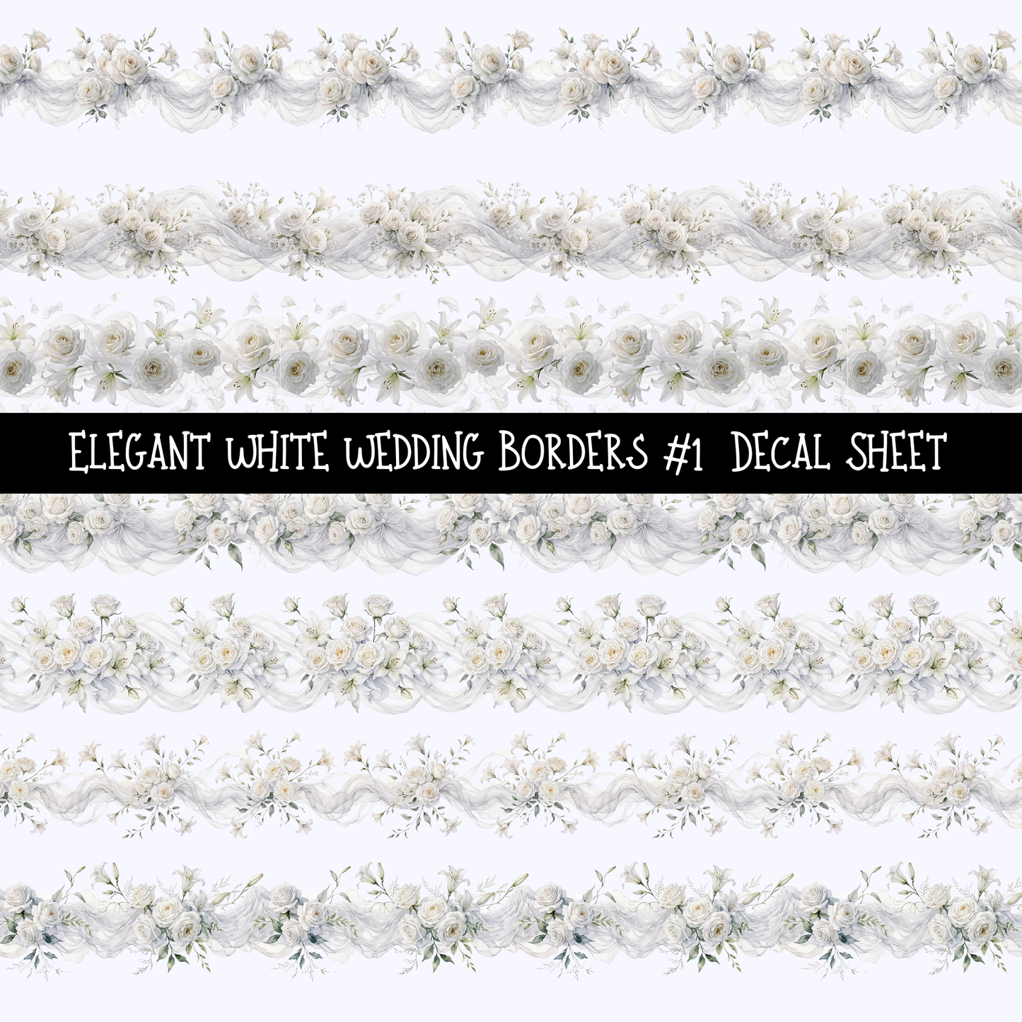 Elegant White Wedding Borders- Uv Dtf Decal Sheet