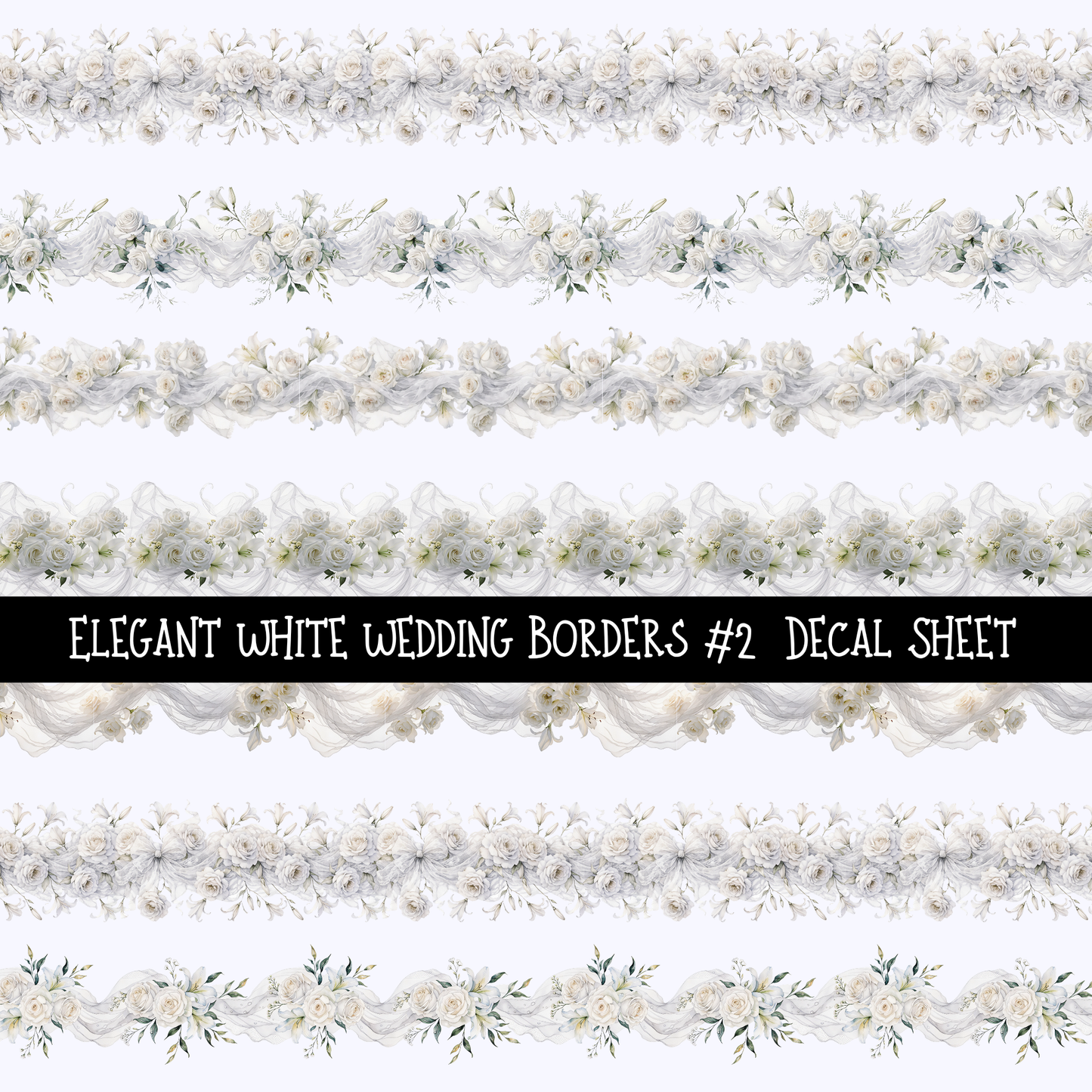Elegant White Wedding Borders- Uv Dtf Decal Sheet