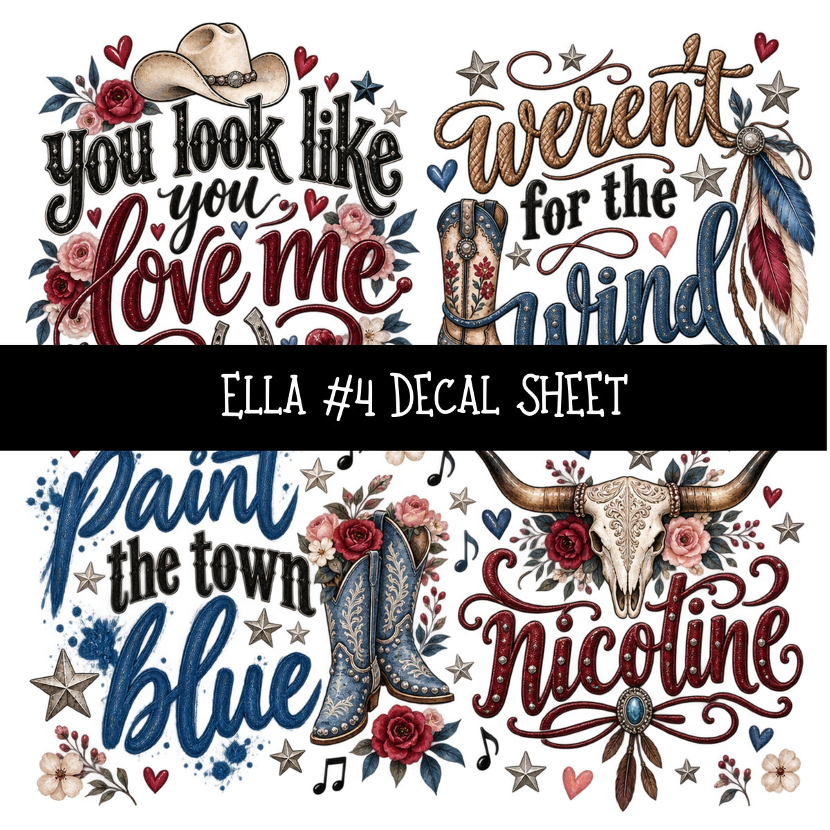 Ella UV DTF Decal sheets 12 Designs available