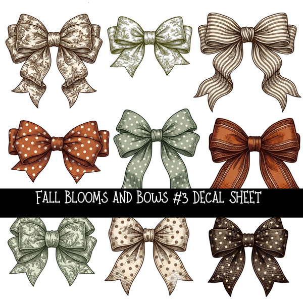 Fall Blooms and Bows UV DTF Decal sheets 3 designs available