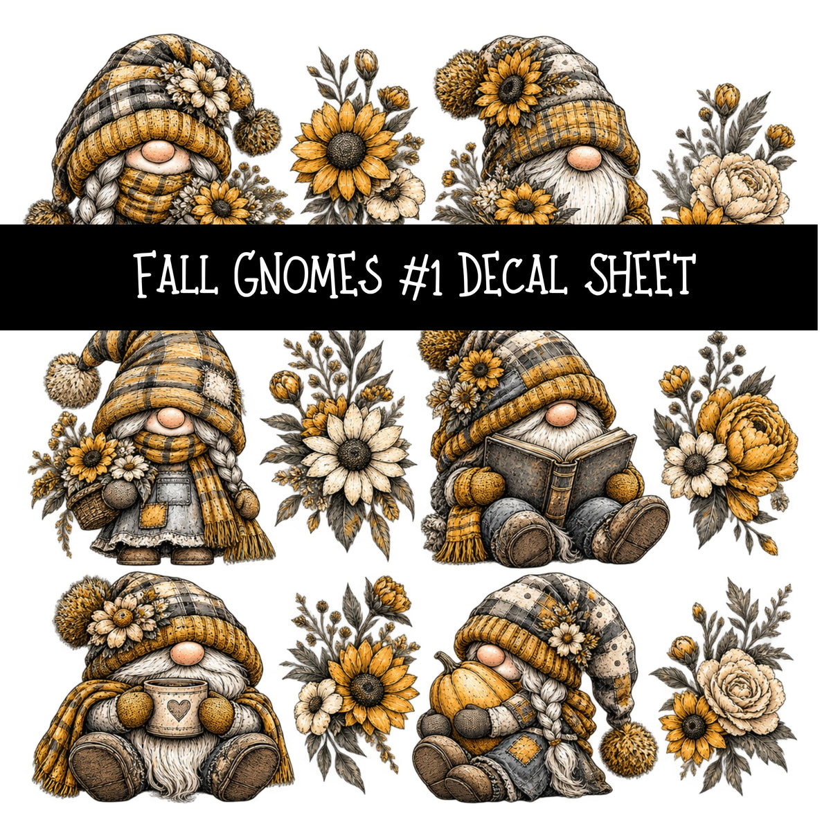 Fall Gnomes UV DTF Decal sheets 13 Designs available