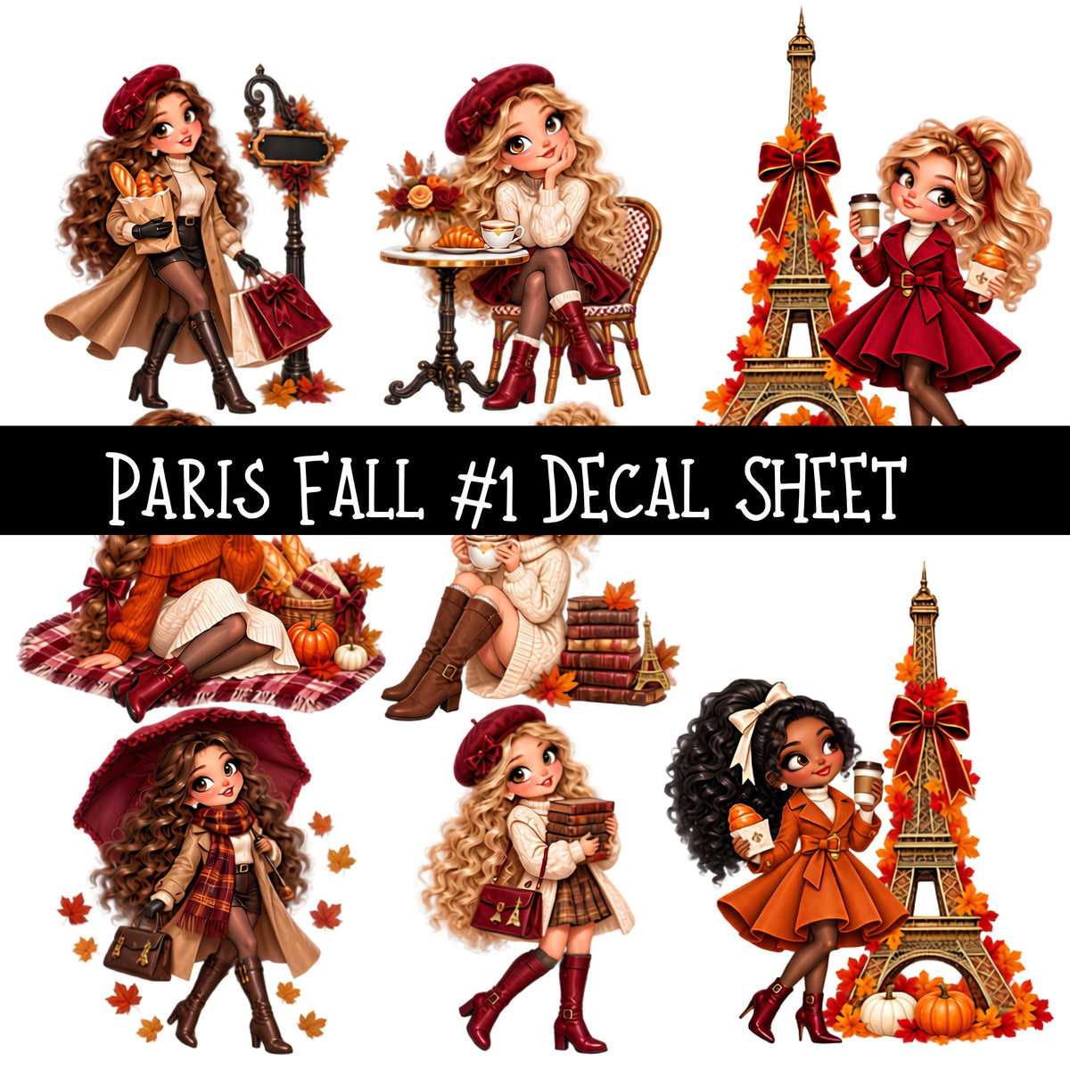 Fall in Paris UV DTF Decal sheets 12 Designs available