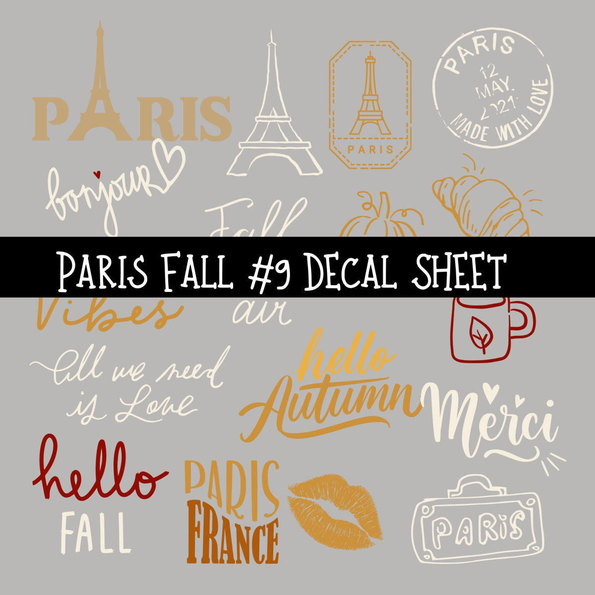 Fall in Paris UV DTF Decal sheets 12 Designs available
