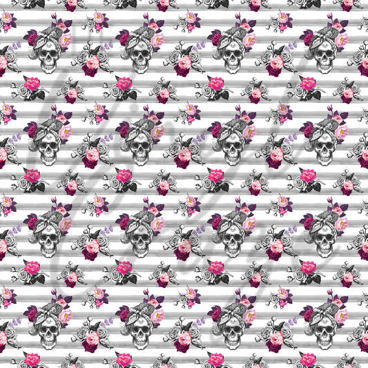 Floral Mom Bun Skulls - Adhesive Vinyl Sheets