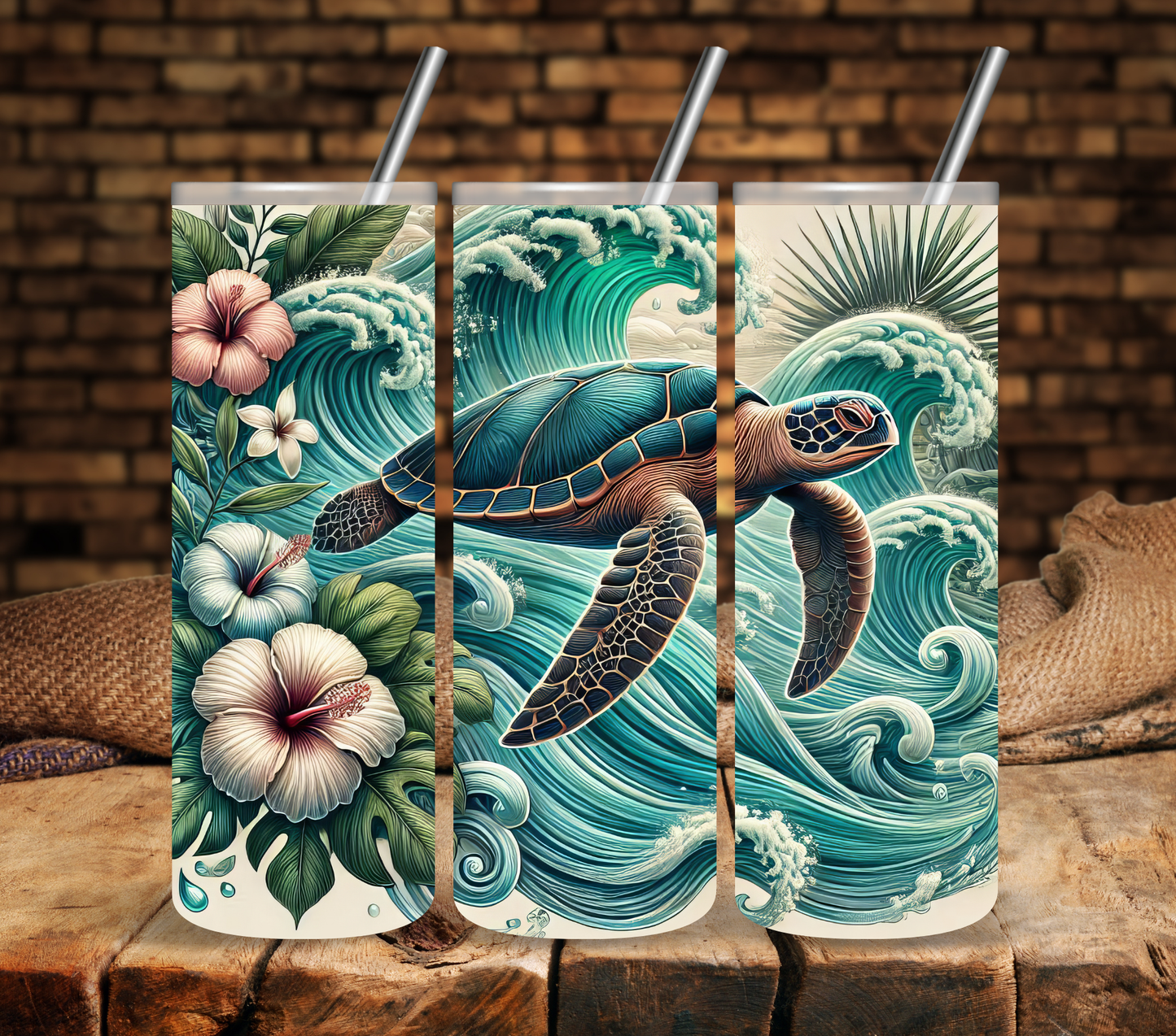 Floral Sea Turtles - Adhesive Vinyl Wrap