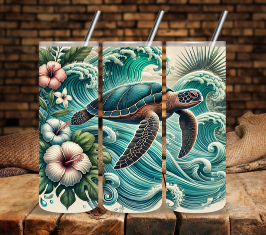 Floral Sea Turtles - Adhesive Vinyl Wrap