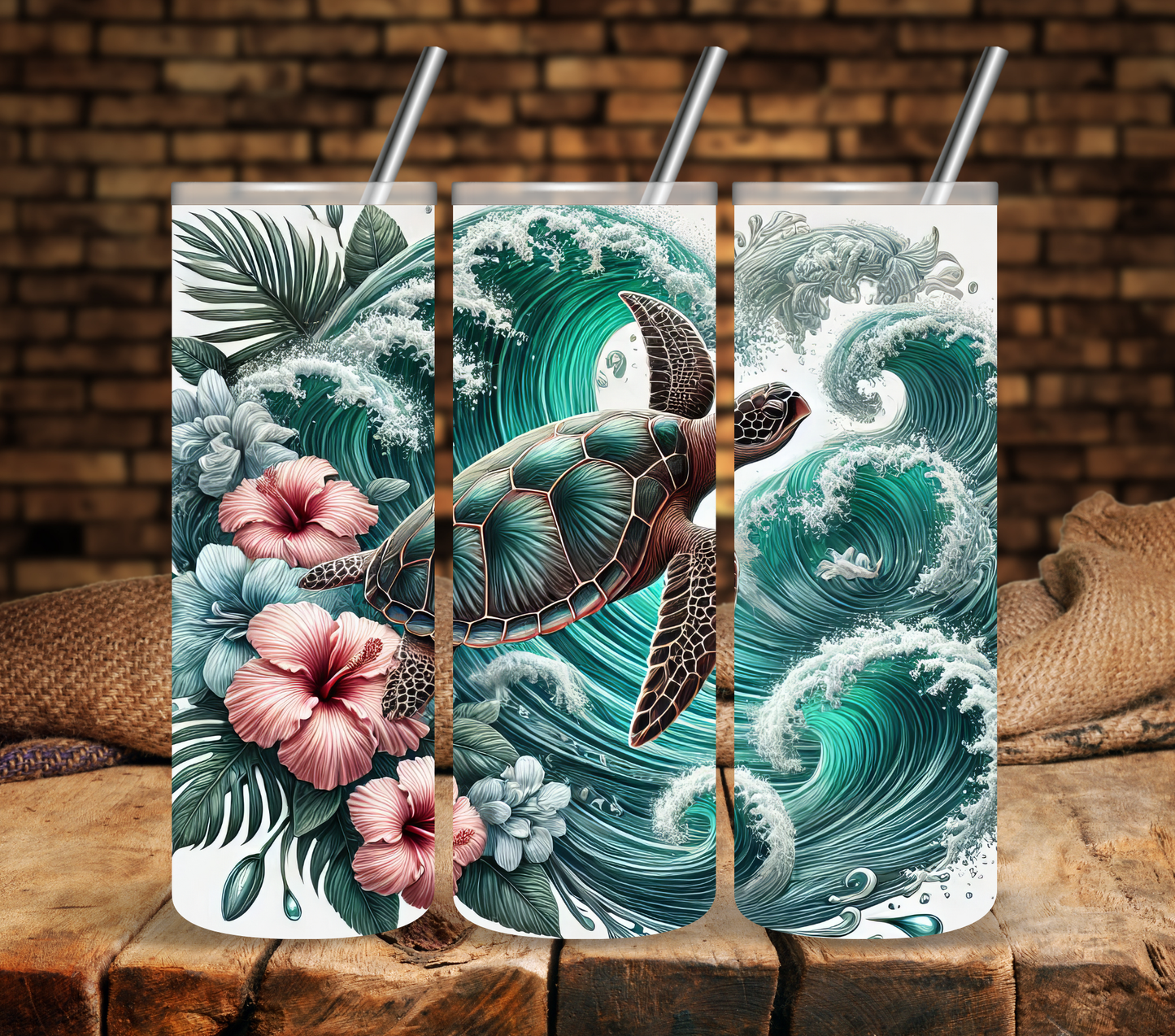 Floral Sea Turtles - Adhesive Vinyl Wrap