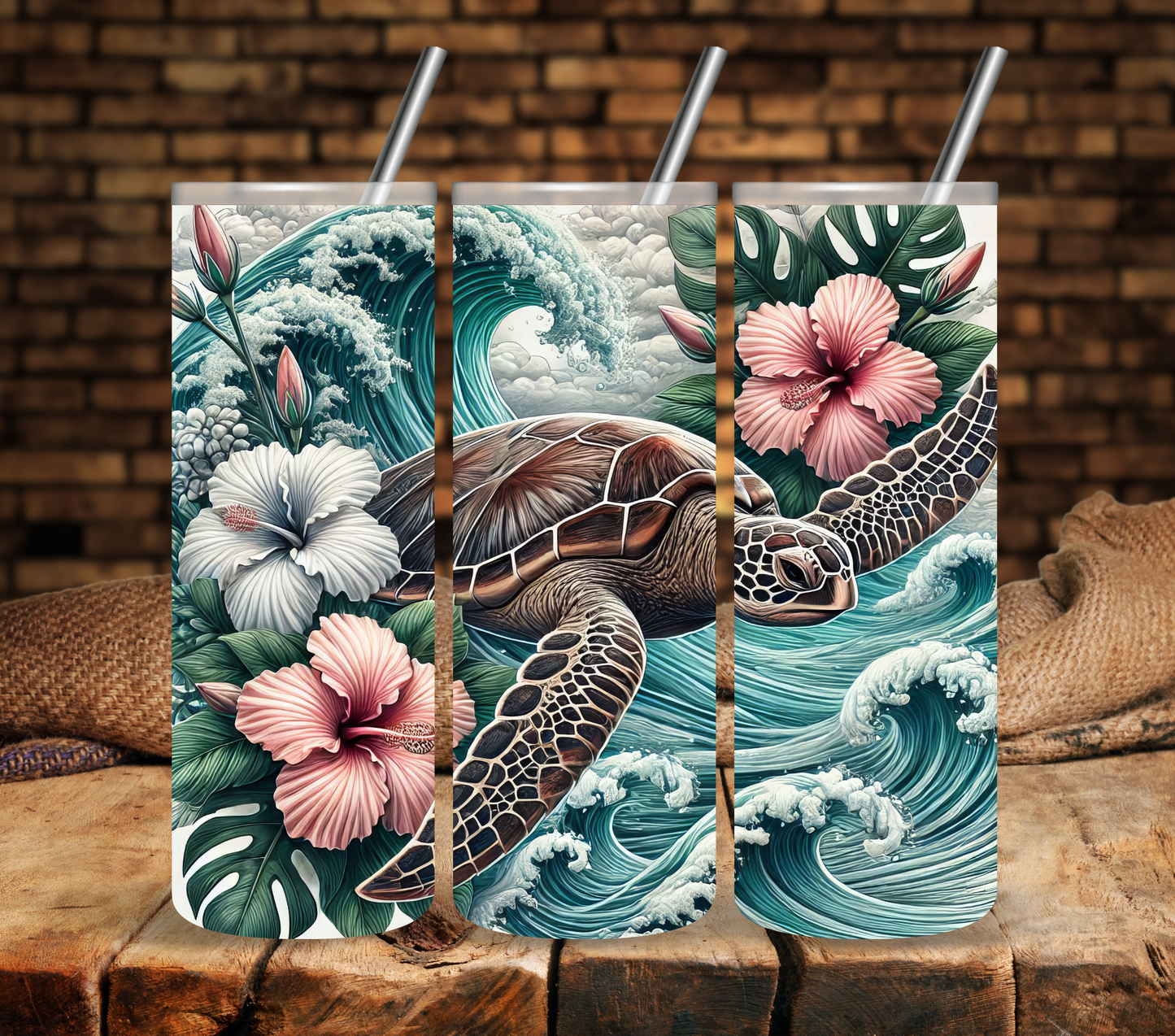 Floral Sea Turtles - Adhesive Vinyl Wrap