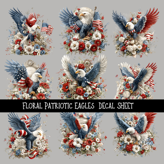 Floral Patriotic Eagles - UV DTF Decal sheets