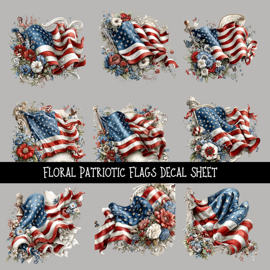 Floral Patriotic Flags - UV DTF Decal sheets