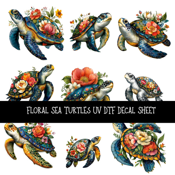 Floral Sea Turtles UV DTF Decal sheets