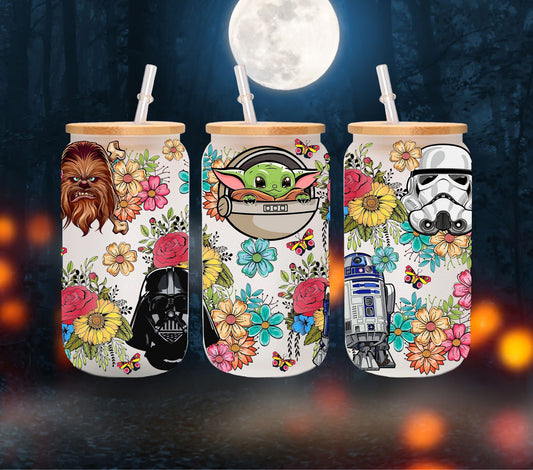 Floral Star Wars libbey 16oz UV DTF wrap