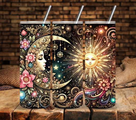 Floral Celestial Sun and Moon - Adhesive Vinyl Wrap