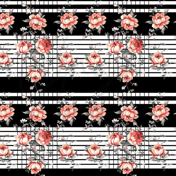 Floral and Stripes - Adhesive Vinyl 12x12 Sheets