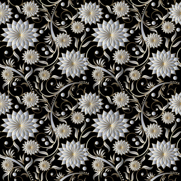 Black Floral Damask - Adhesive Vinyl Sheets