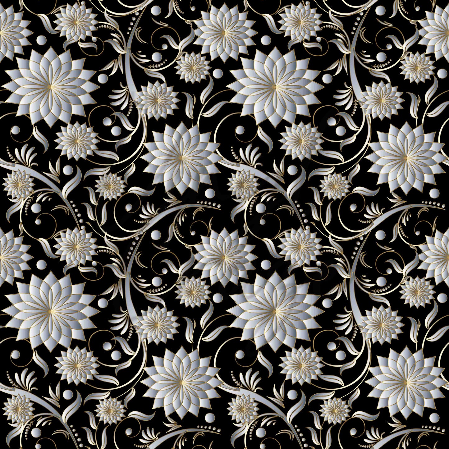 Black Floral Damask - Adhesive Vinyl Sheets