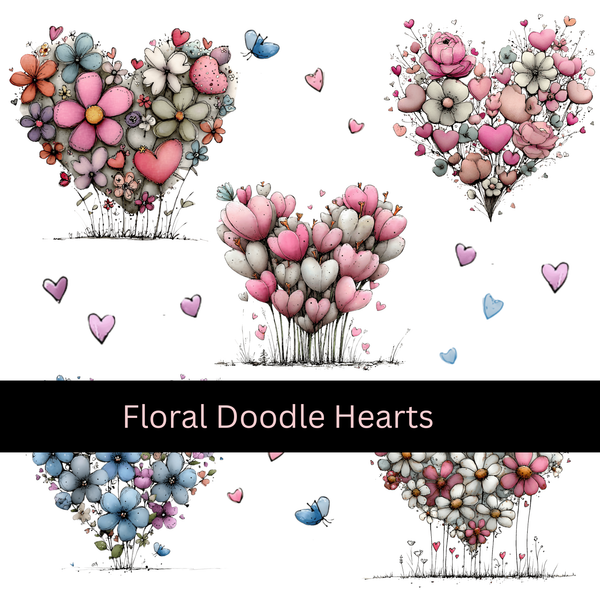 Floral Doodle Hearts - Uvdtf Decal Sheet