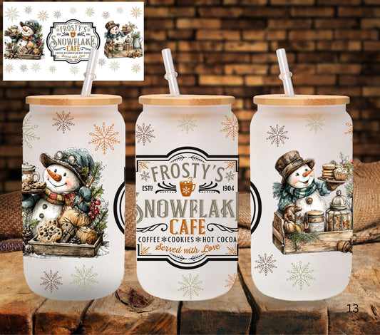 Snowflake Cafe UV DTF Libbey wrap