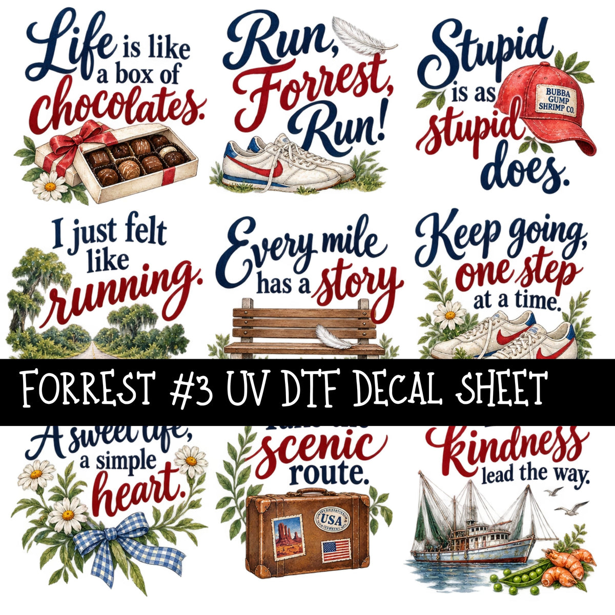 Forrest UV DTF Decal sheets 11 Designs available