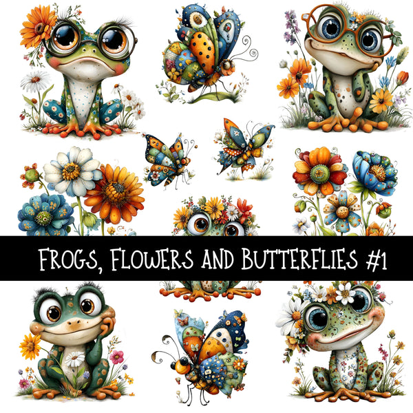 Frogs, flowers and butterflies UV DTF Decal sheet 2 designs to choose from