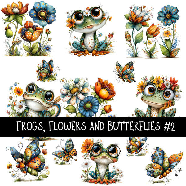 Frogs, flowers and butterflies UV DTF Decal sheet 2 designs to choose from