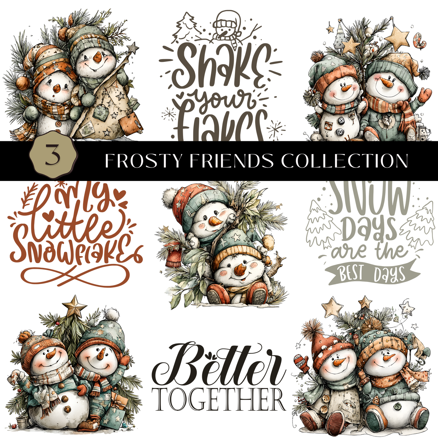 Frosty Friends Collection UV DTF Decal Sheets- 3 Designs
