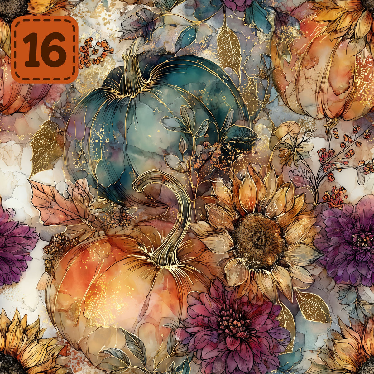 Gilded Harvest collection- 2 sizes vinyl sheets-20 designs available