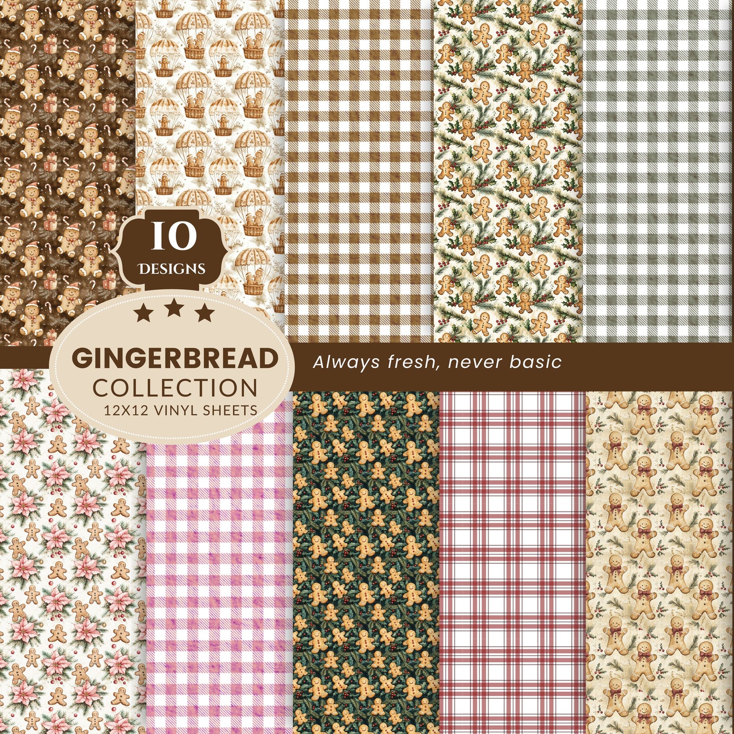 Gingerbread collection- 12x12 vinyl sheets-10 designs available