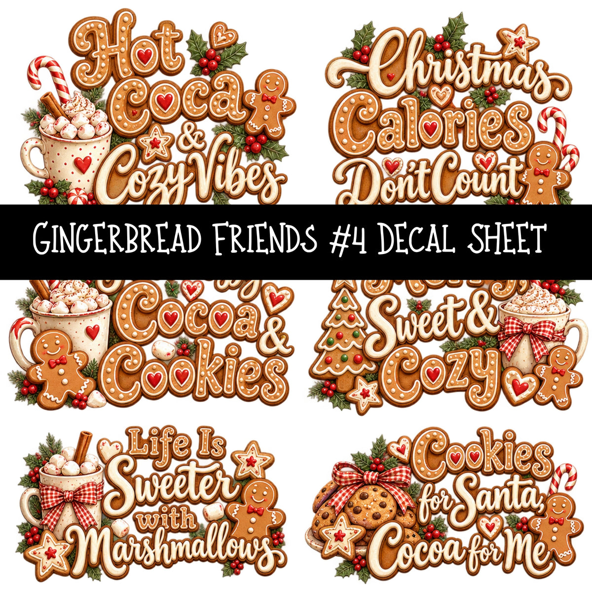 Gingerbread Friends UV DTF Decal sheets 10 Designs available