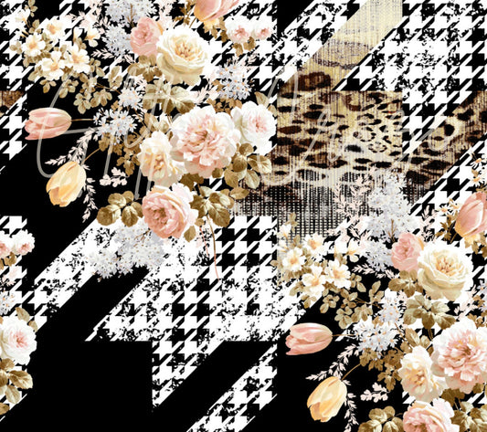 Houndstooth floral - Adhesive Vinyl Wrap