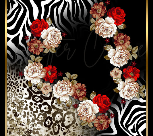 Red flowers on animal print - Adhesive Vinyl Wrap