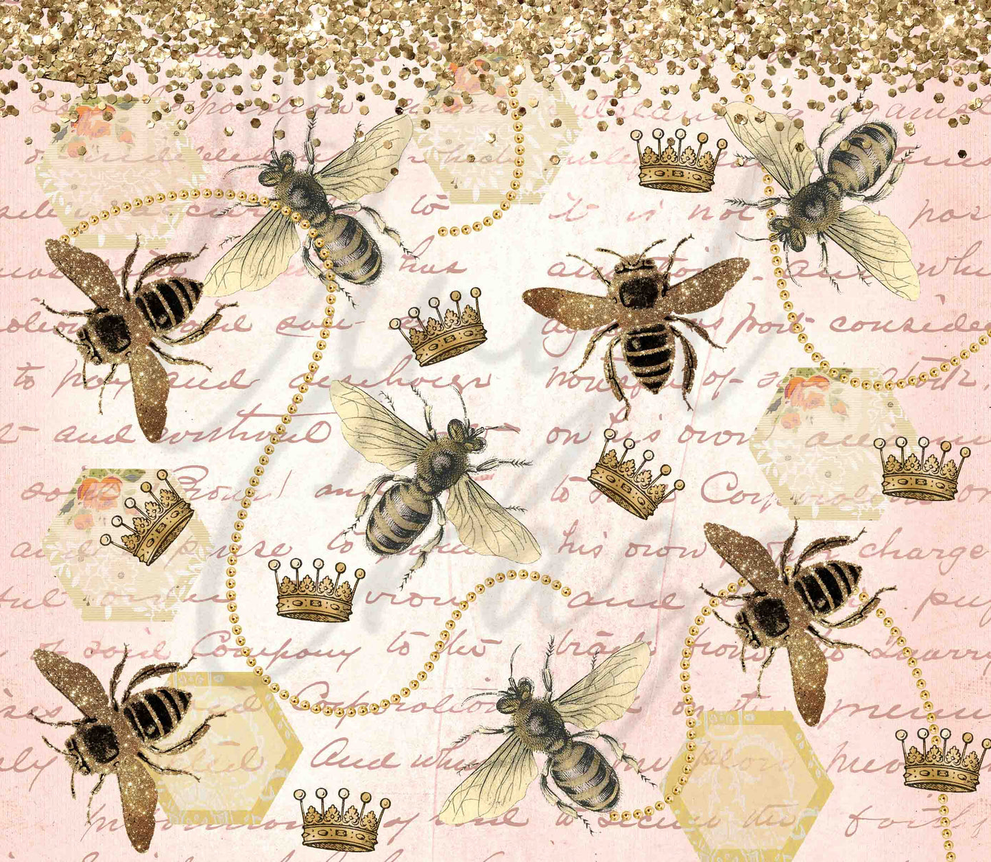 Gold Glitter Bees And Words - Adhesive Vinyl Wrap