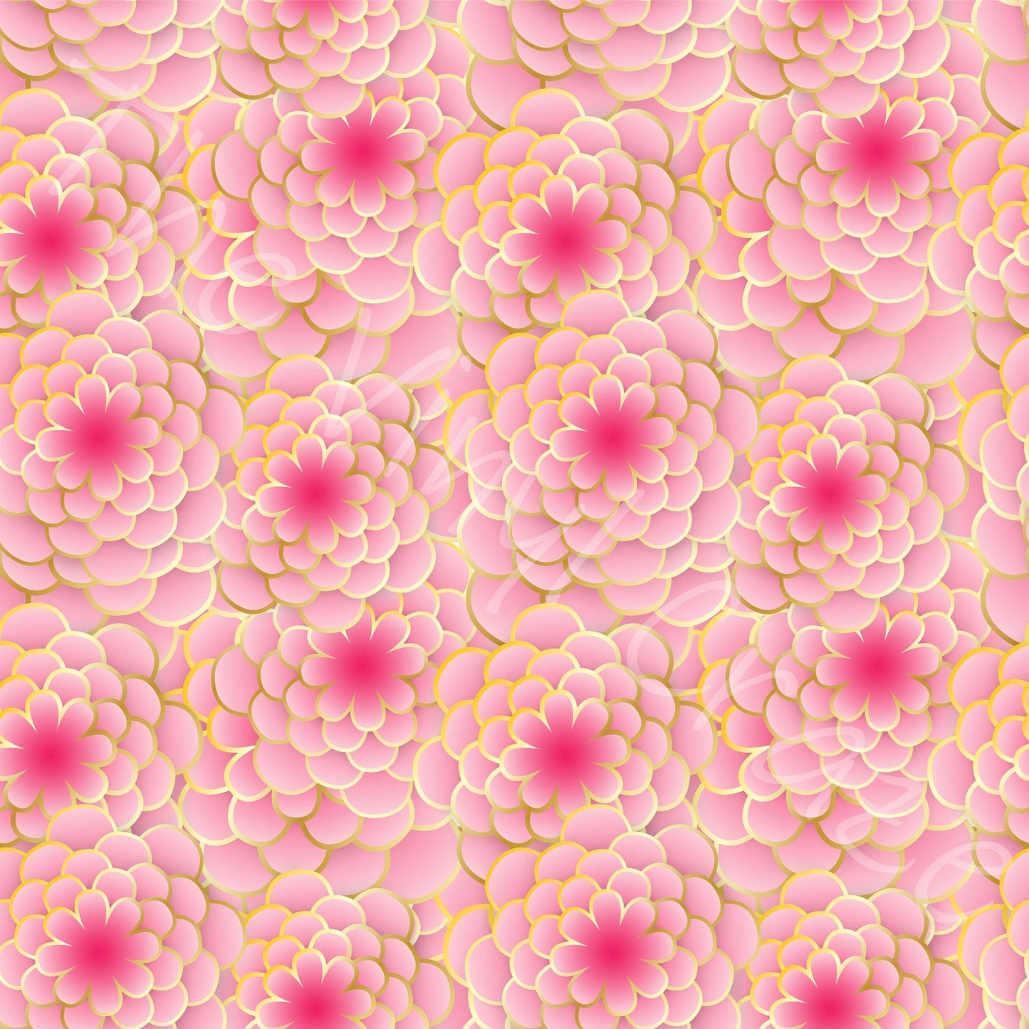 Gold Lined Pink Flowers - Adhesive Vinyl 12x12 Sheet