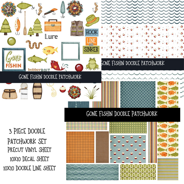 Gone Fishin Doodle Patchwork Set
