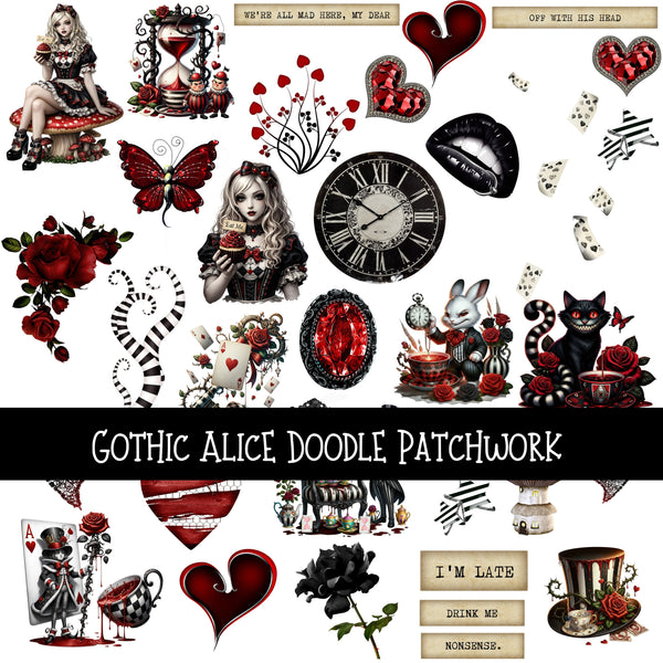 Gothic Alice UV DTF Doodle Patchwork Set