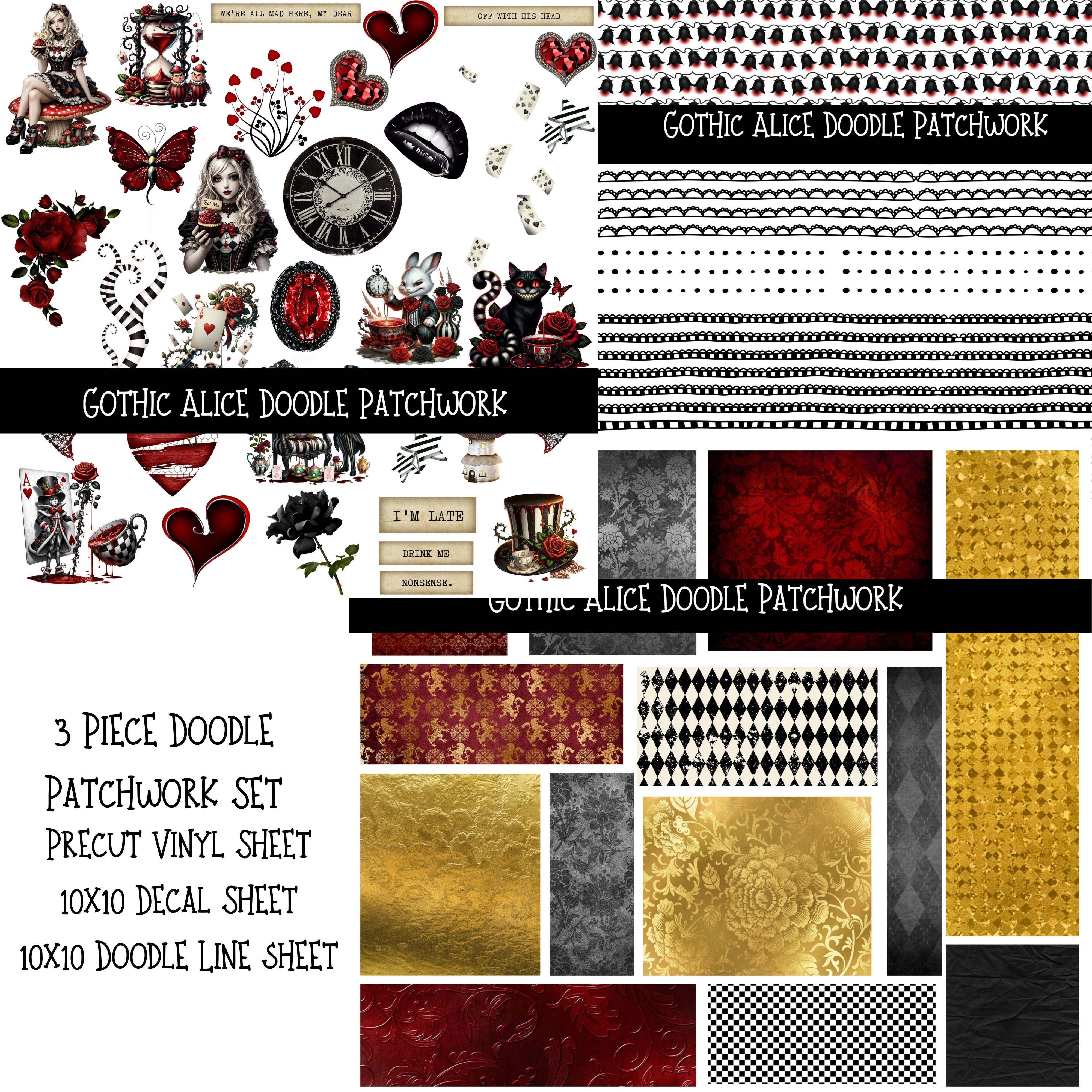 Gothic Alice UV DTF Doodle Patchwork Set – 3D Undercover