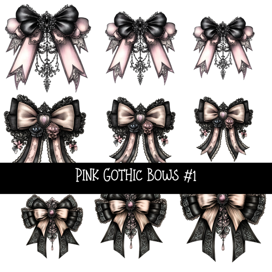 Pink Gothic Bows UV DTF Decal sheets