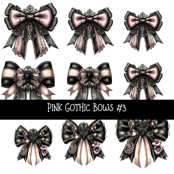 Pink Gothic Bows UV DTF Decal sheets